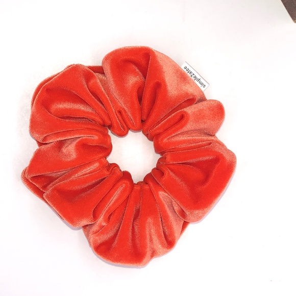 Orange Stretch Velvet Hair Scrunchie Hair Accessory - Picture 9 of 10